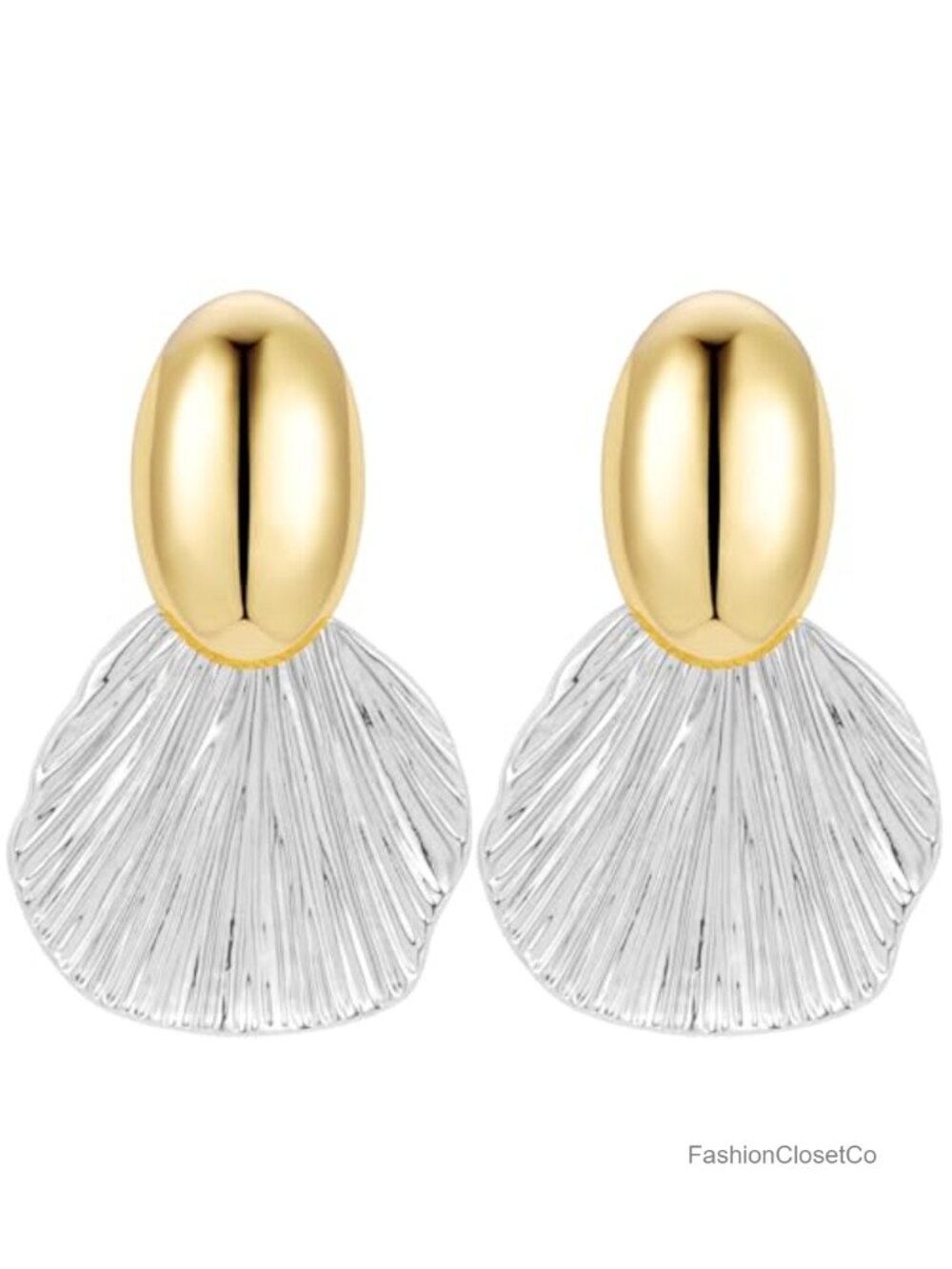 14K Gold Plated Chunky Dangle Earrings Hypoallergenic Leaf Fan Shell Design